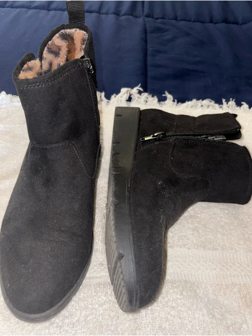 Black Women's Faux-Suede Ankle Boots with Side Zip